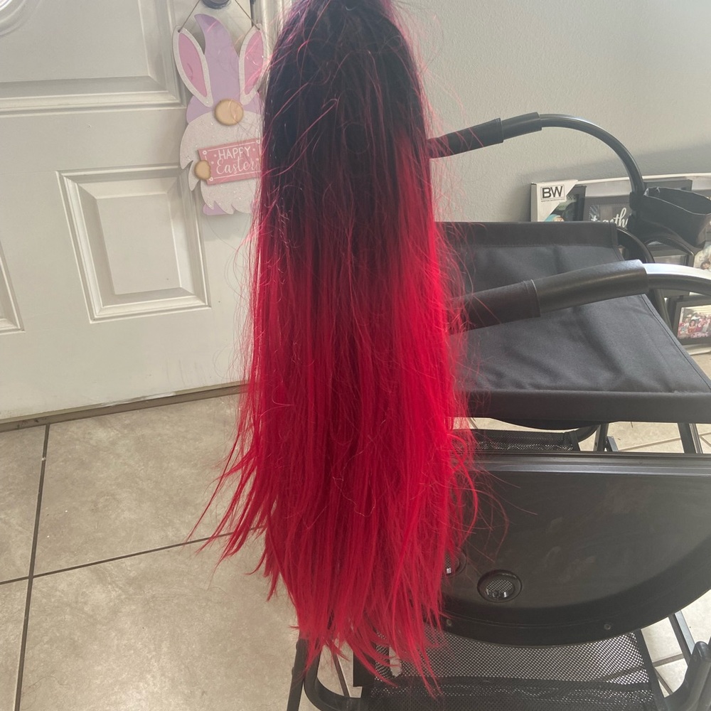 22” Black & Red Ombré Wig